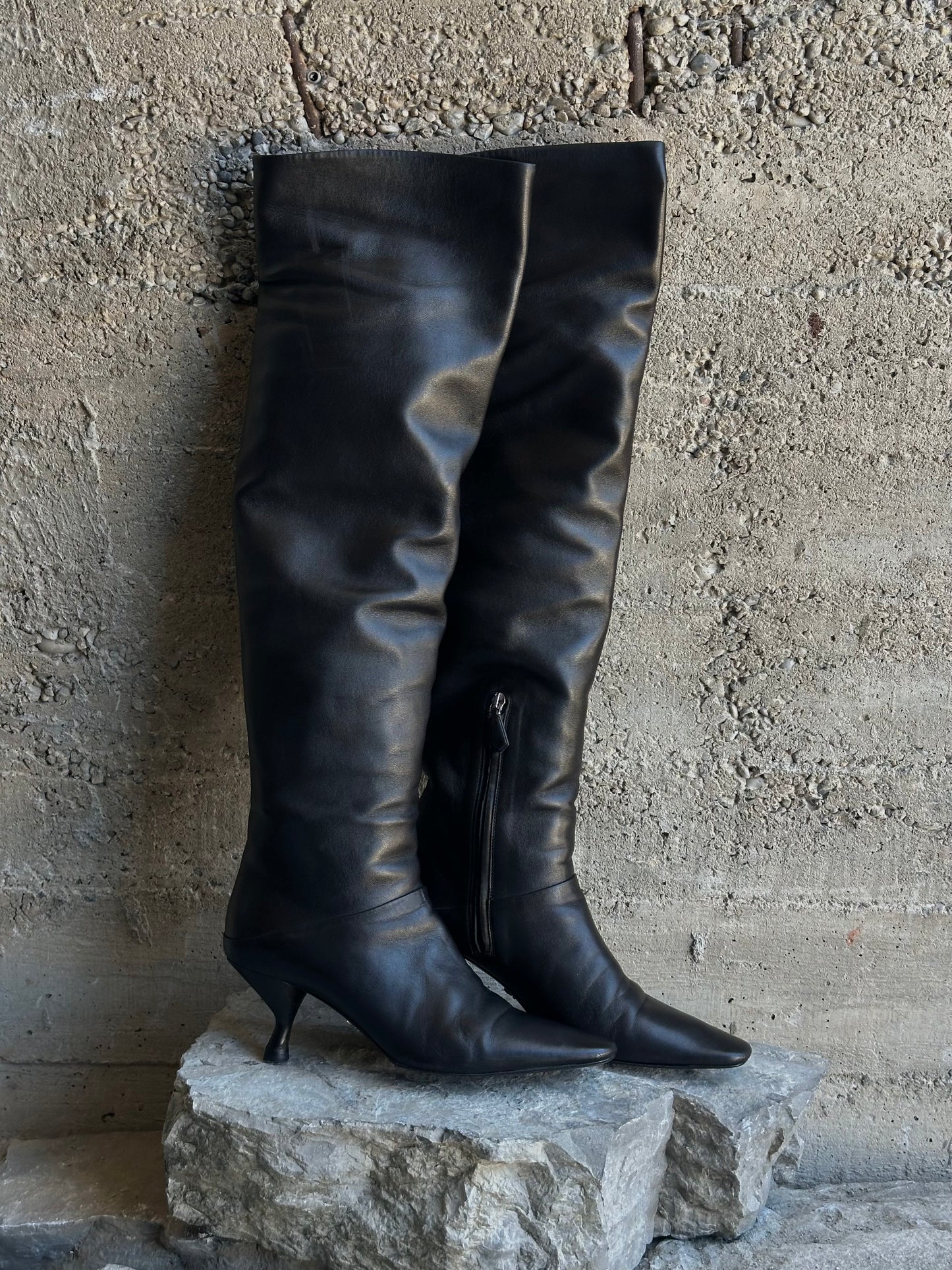 PRADA OVERKNEE LEATHER BOOTS