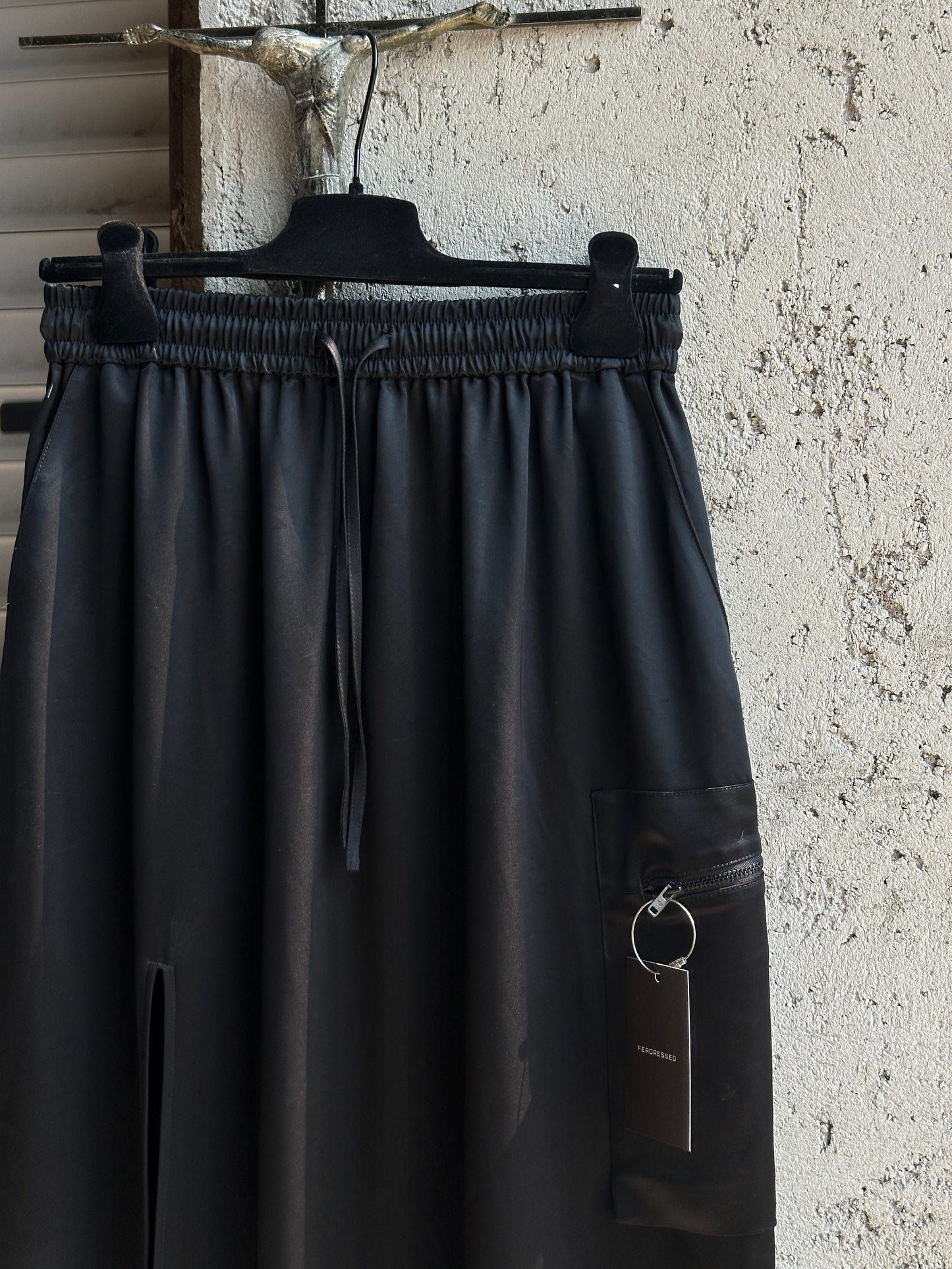 Y-3 BLACK SATIN SKIRT