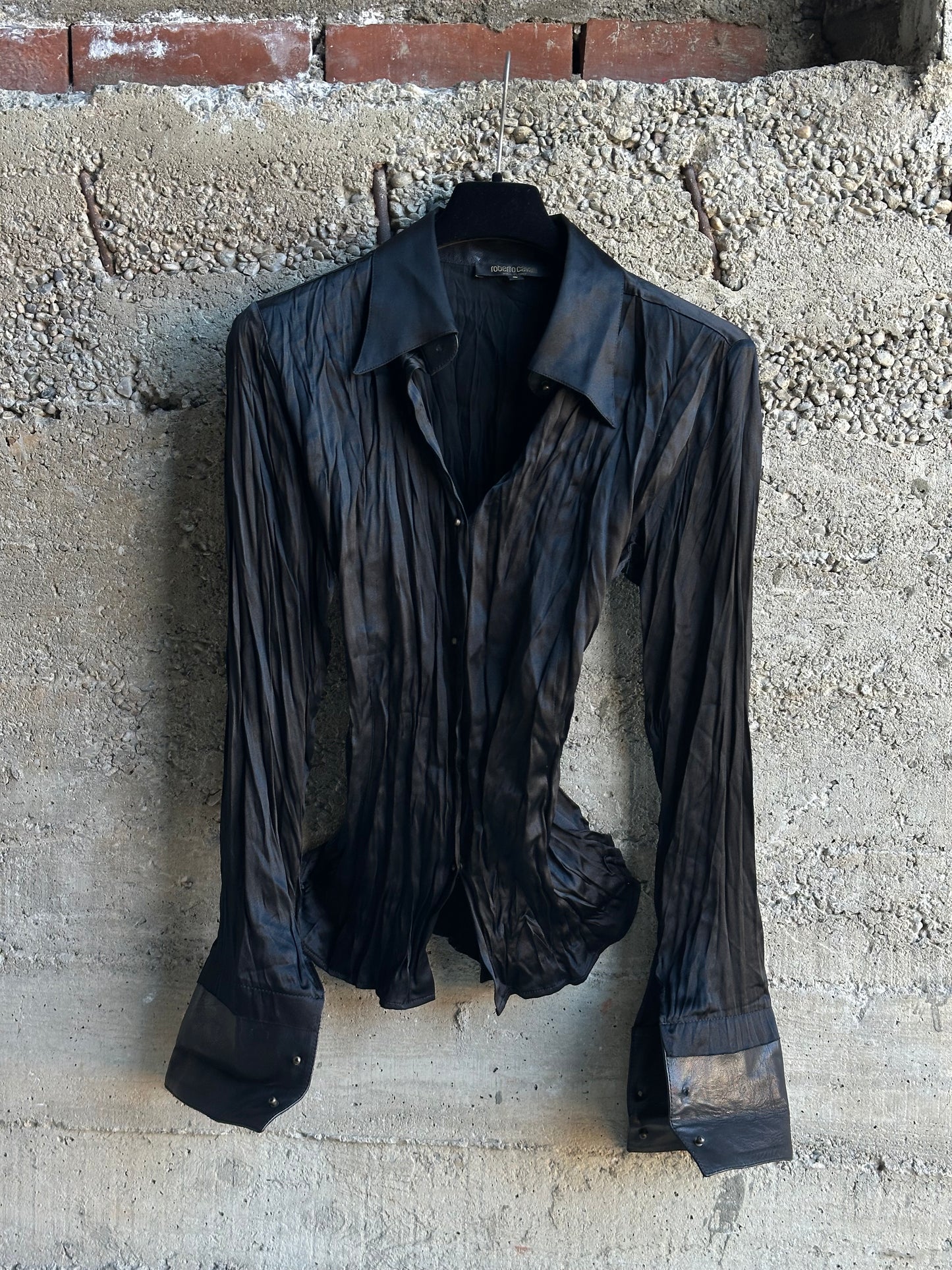 ROBERTO CAVALLI PLISSÈ & LEATHER SHIRT