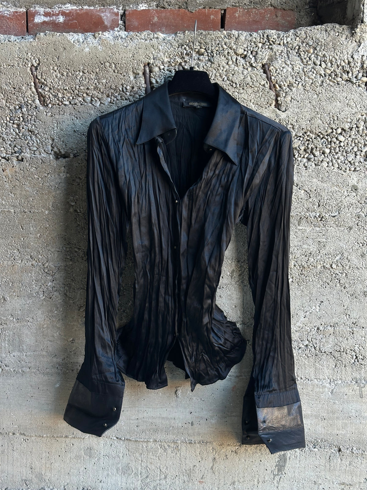 ROBERTO CAVALLI PLISSÈ & LEATHER SHIRT