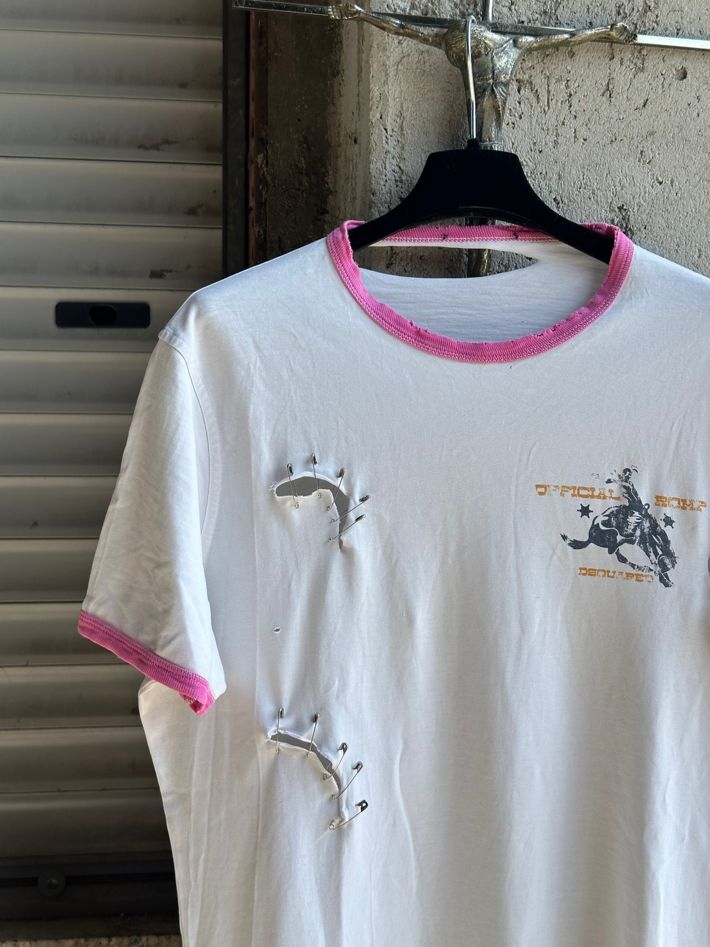 DSQUARED2 PINK RODEO DISTRESSED T-SHIRT