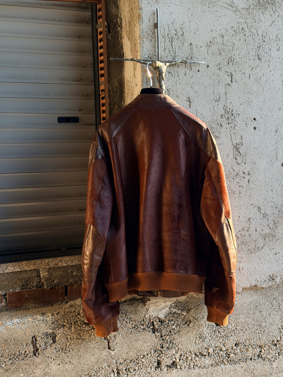 BROWN PONYHAIR LEATHER BOMBER