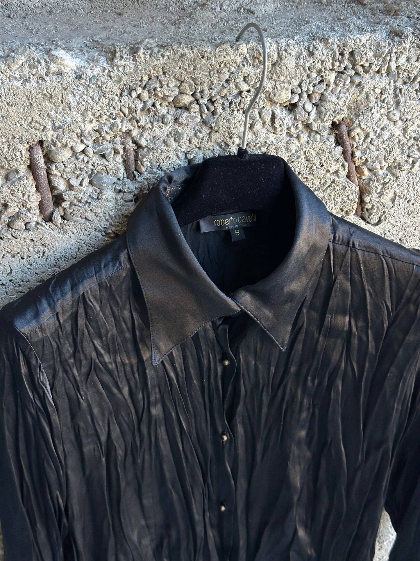 ROBERTO CAVALLI PLISSÈ & LEATHER SHIRT
