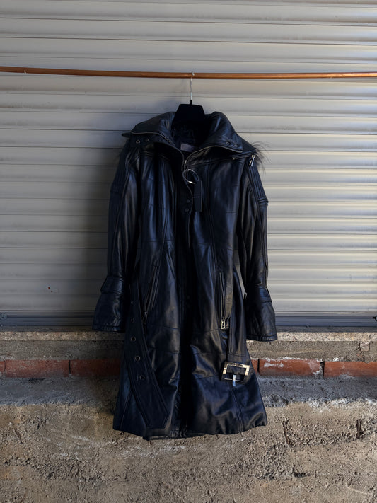 MOTOR LEATHER HOODED FUR COAT