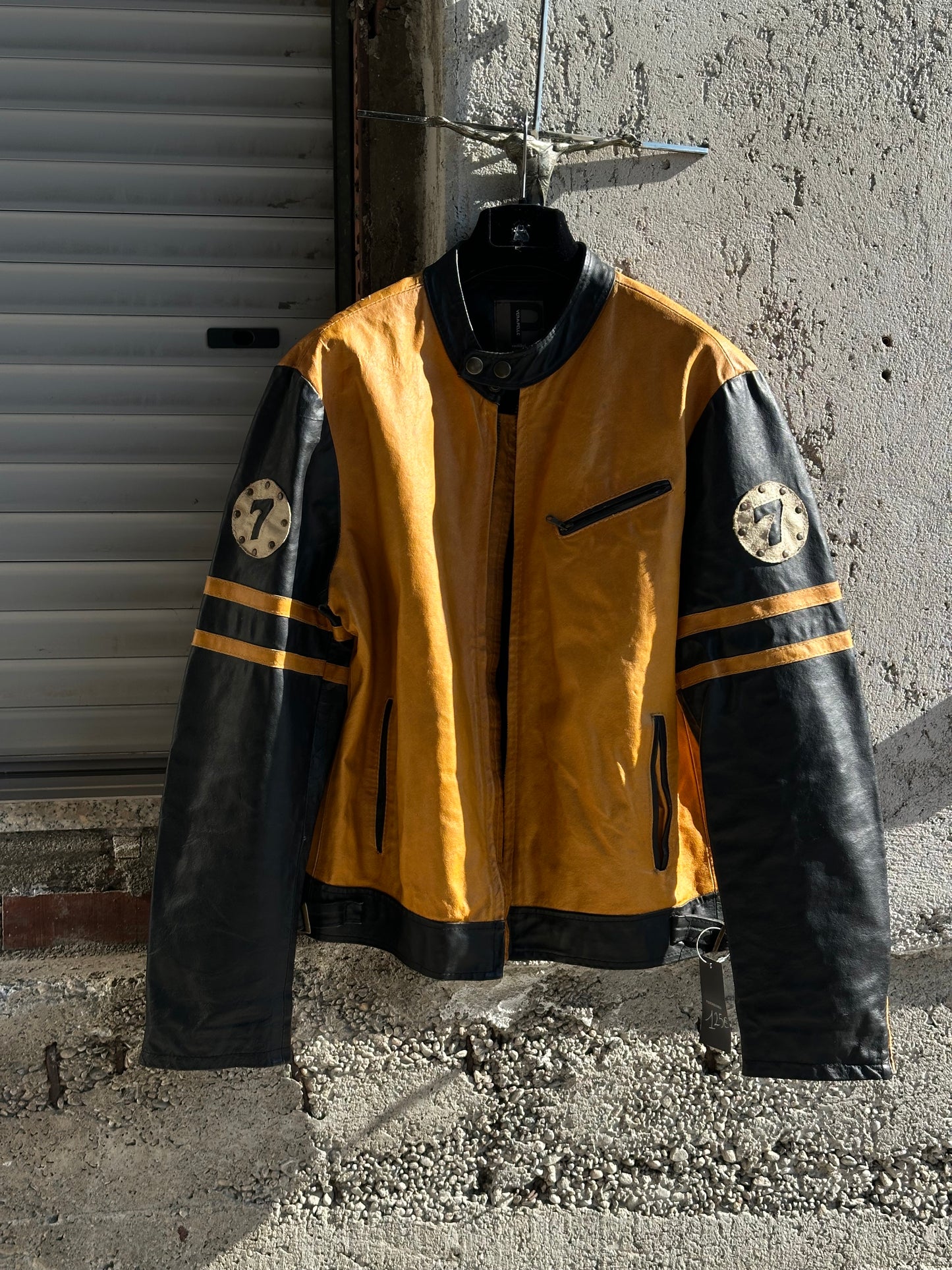 YELLOW AND BLACK LEATHER JACKET