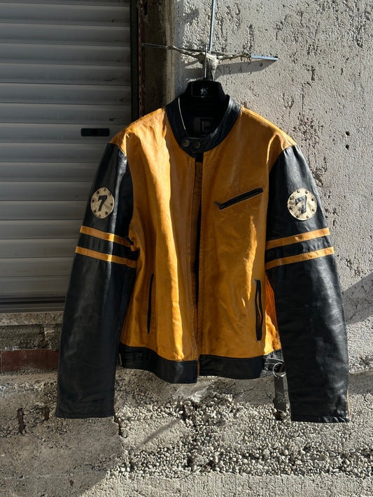 YELLOW AND BLACK LEATHER JACKET