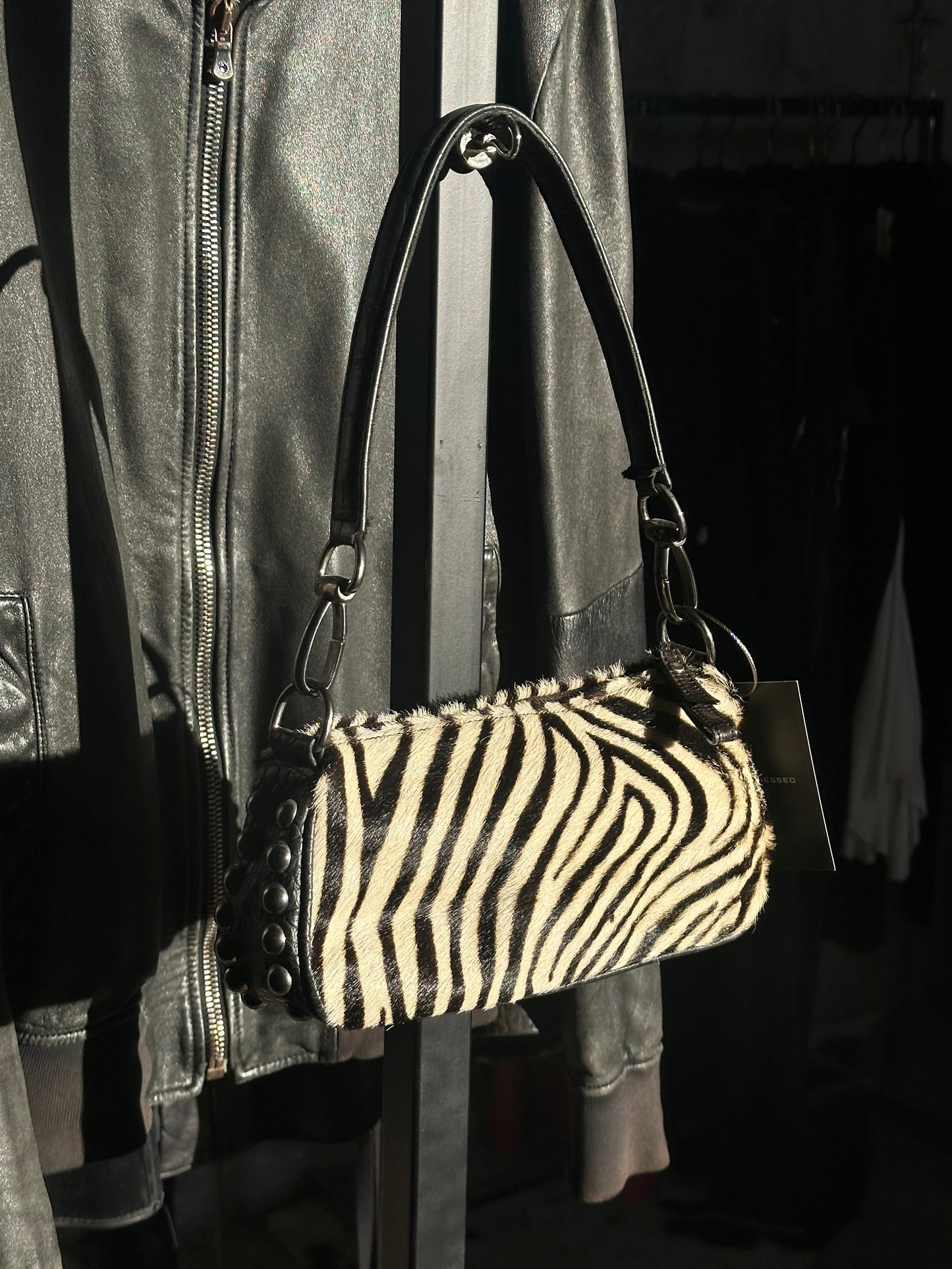 ZEBRA PONYHAIR LEATHER STUDDED BAG