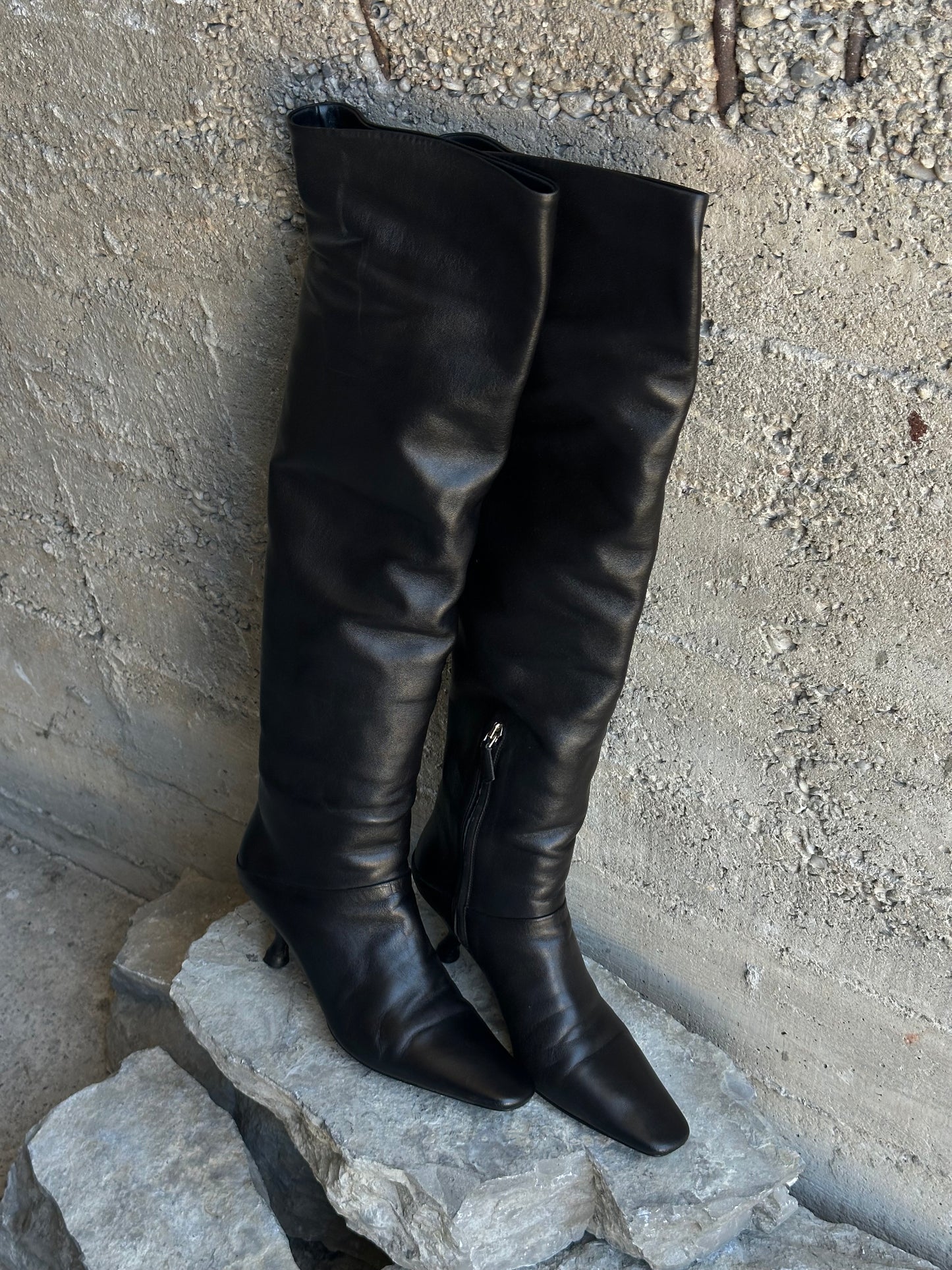 PRADA OVERKNEE LEATHER BOOTS