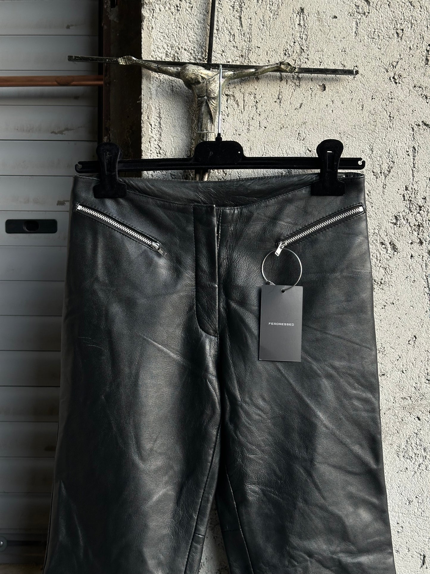 BLACK LEATHER FLARED PANTS