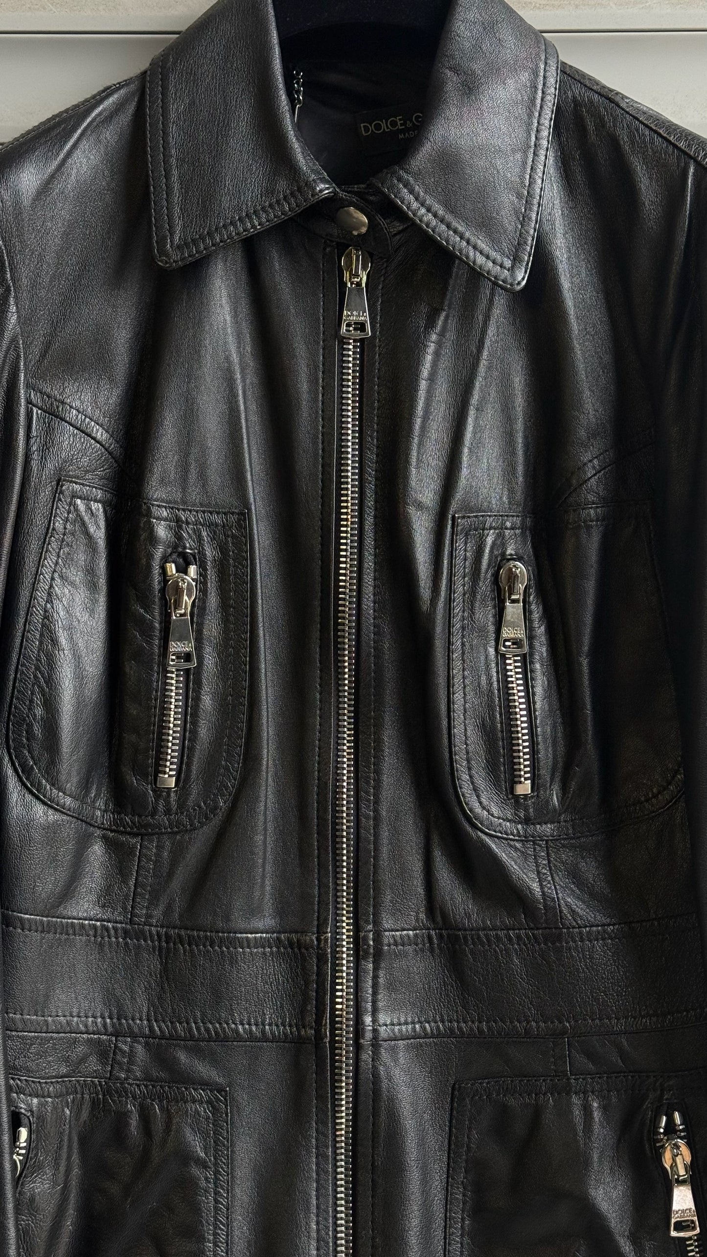 DOLCE & GABBANA LEATHER ZIPPED STRUCTURED JACKET