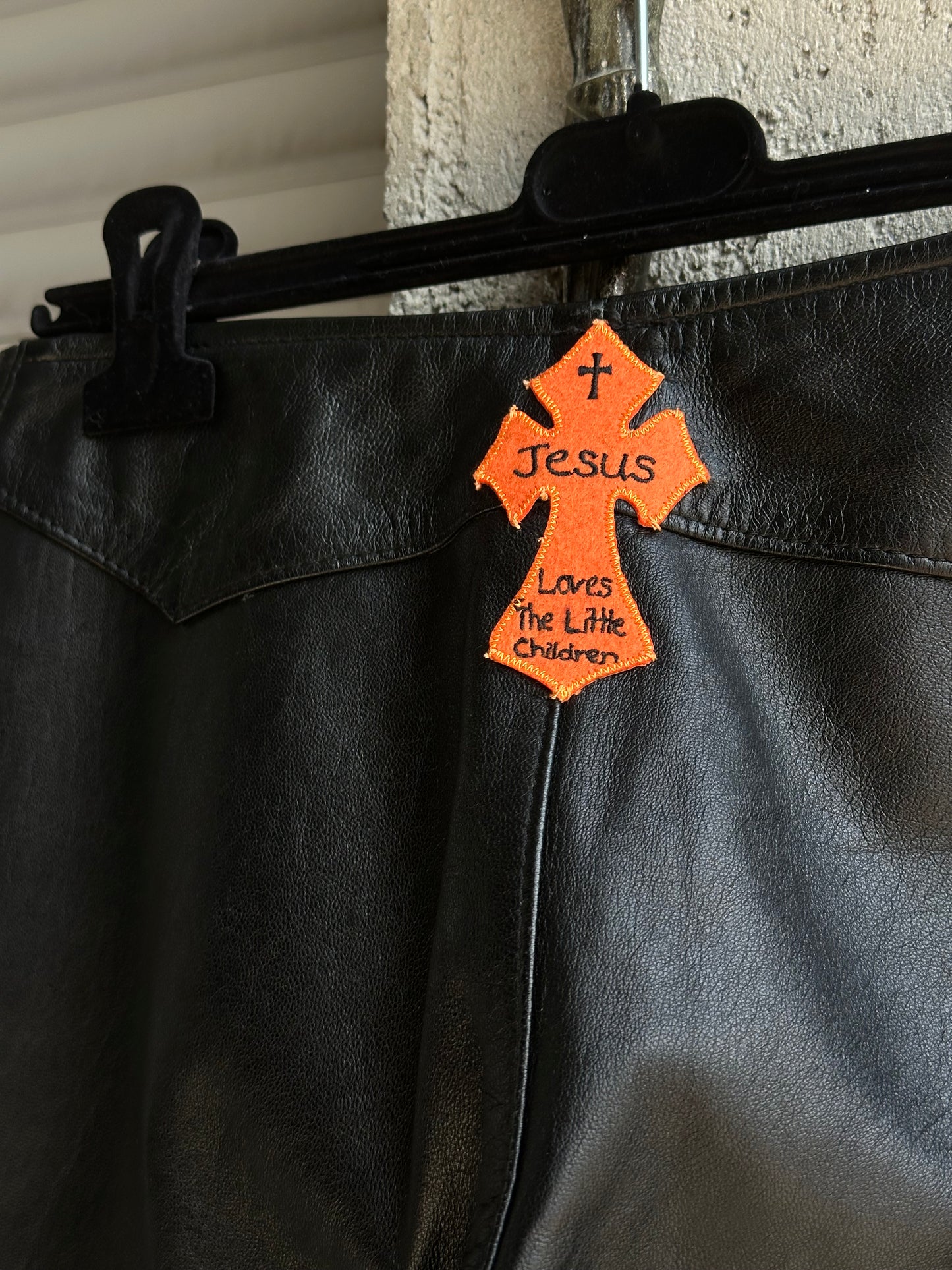 JESUS LEATHER FLARED PANTS