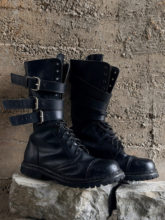 UNDERCOVER LEATHER BELTED BOOTS