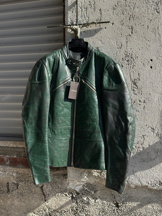 GREEN MOTOR LEATHER JACKET