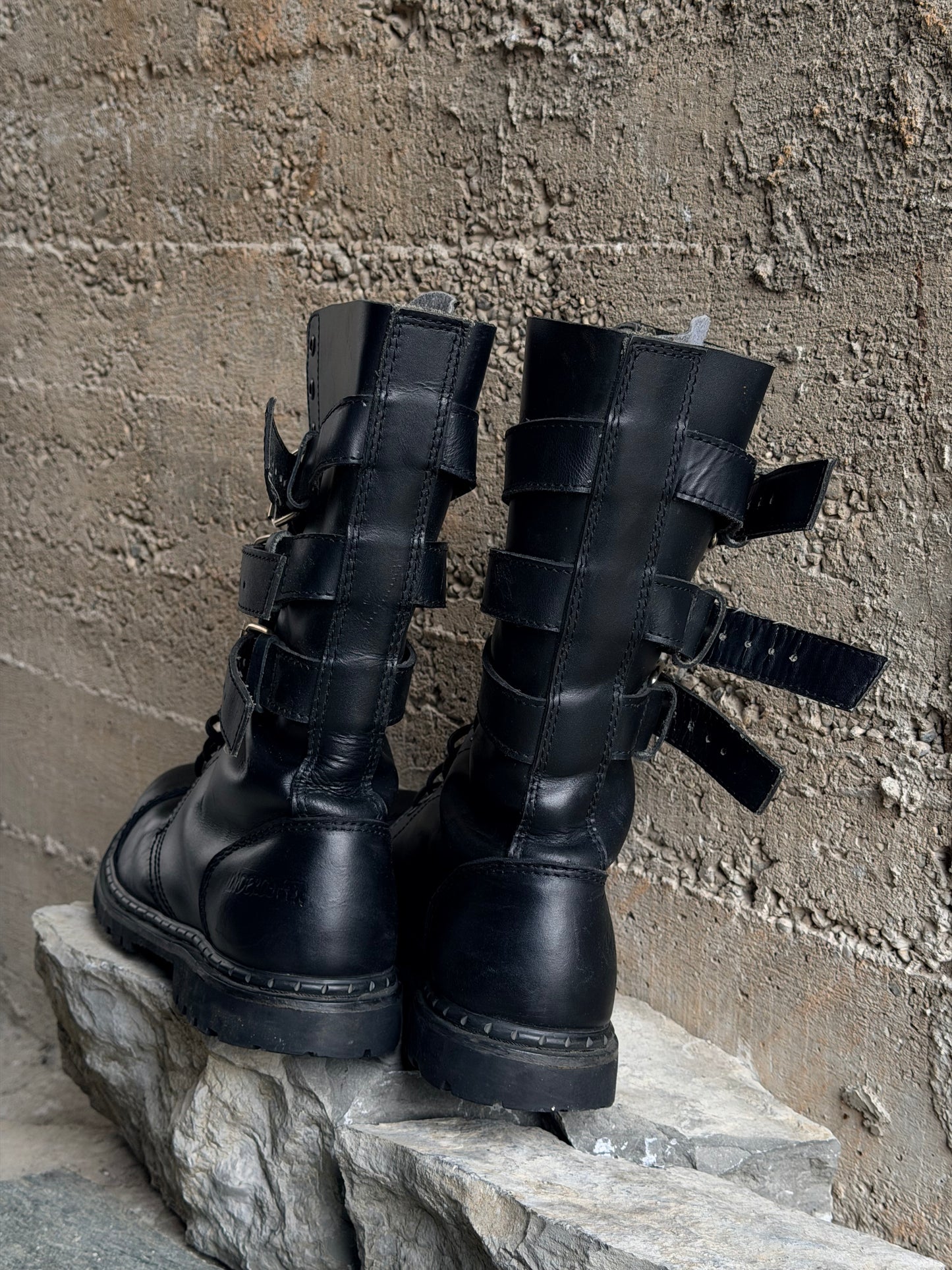 UNDERCOVER LEATHER BELTED BOOTS