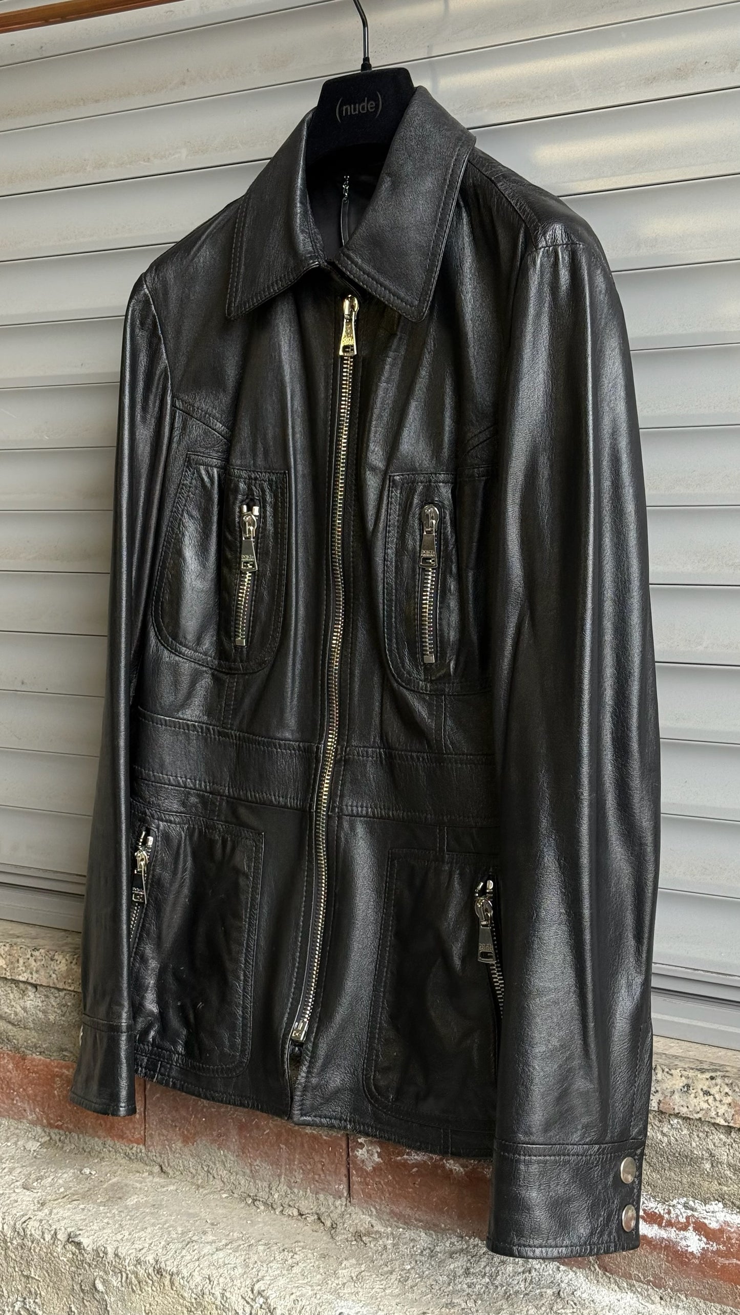 DOLCE & GABBANA LEATHER ZIPPED STRUCTURED JACKET