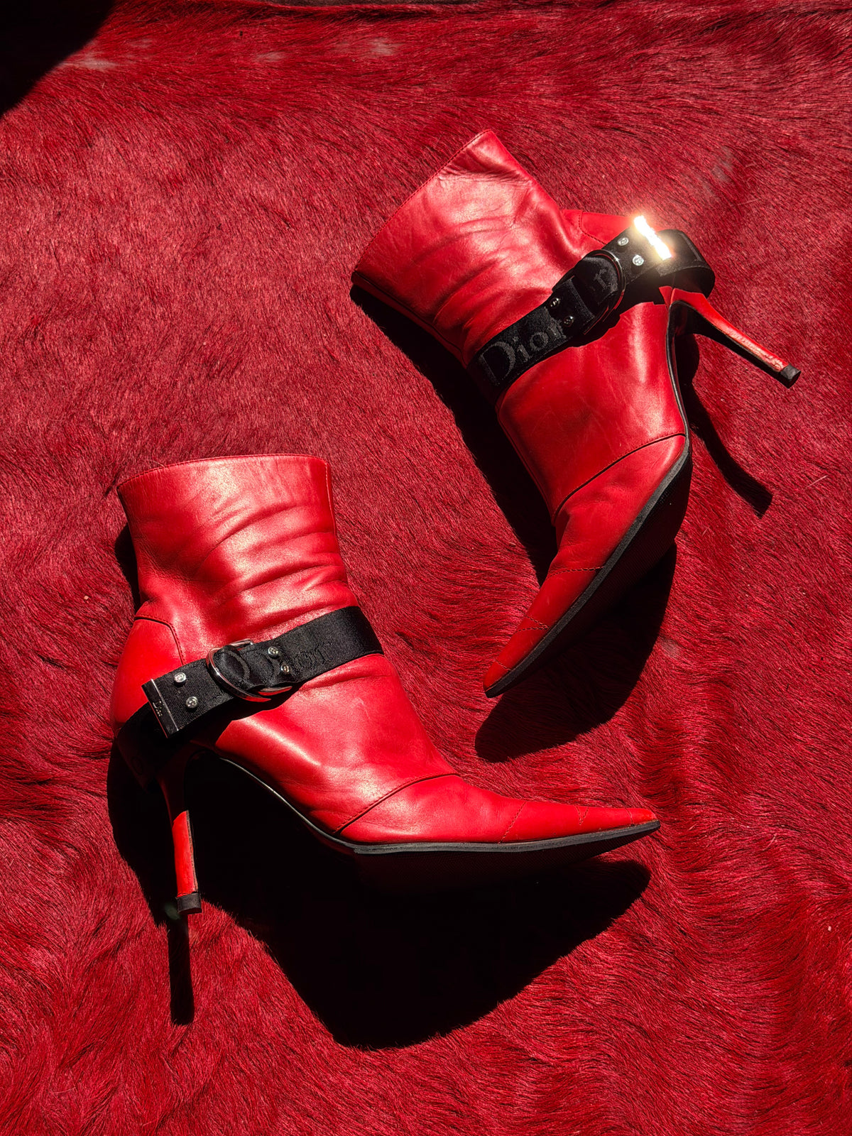 DIOR RED ANKLE BOOTS