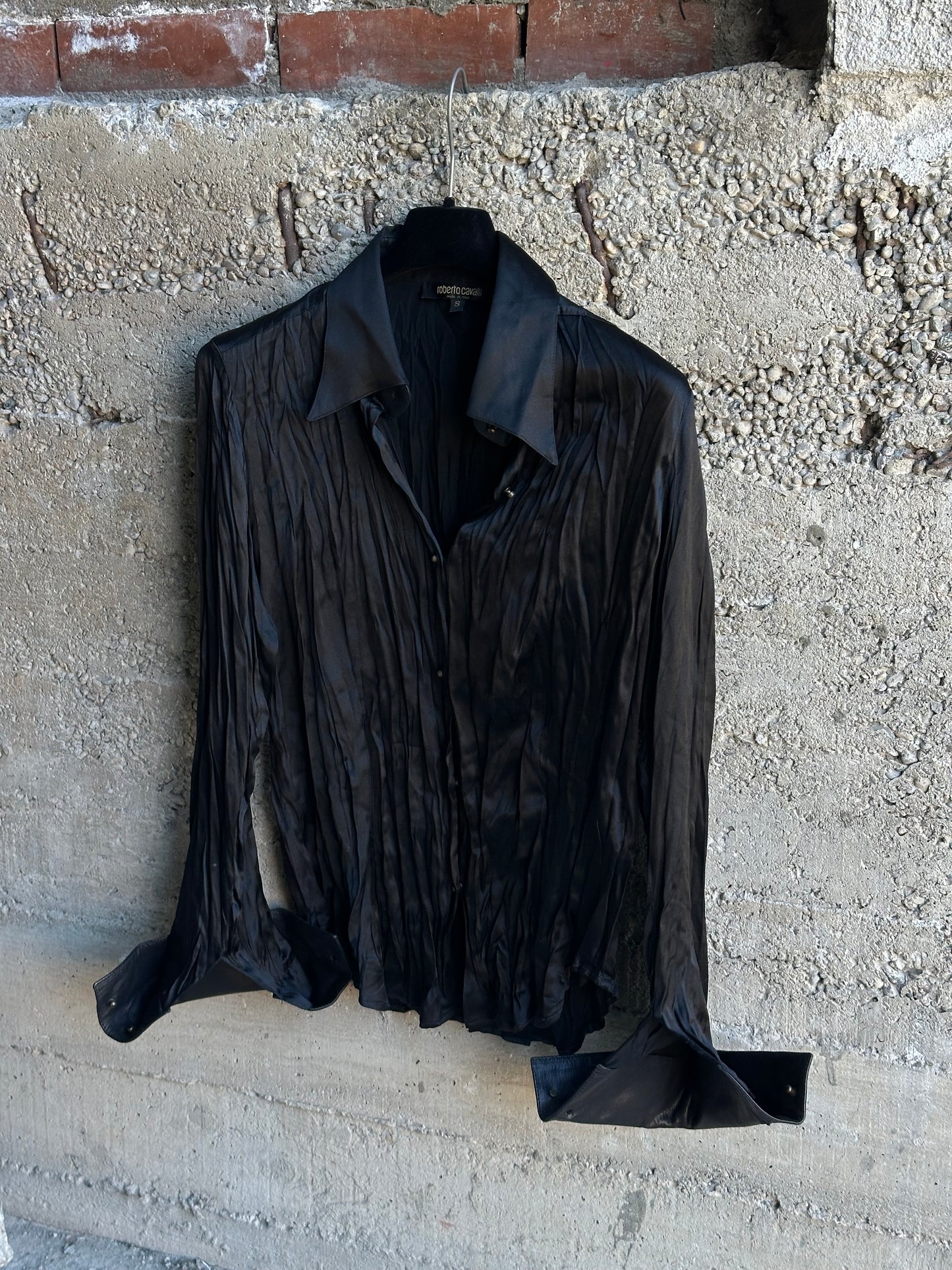 ROBERTO CAVALLI PLISSÈ & LEATHER SHIRT