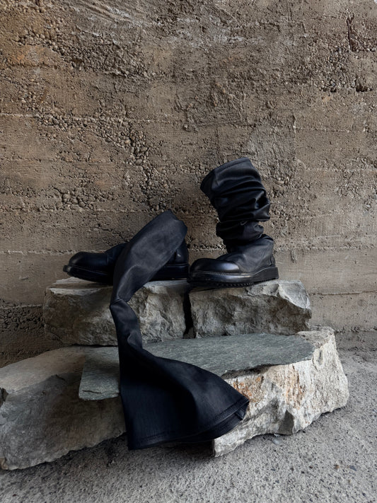 RICK OWENS LEATHER SLOUCHY BOOTS