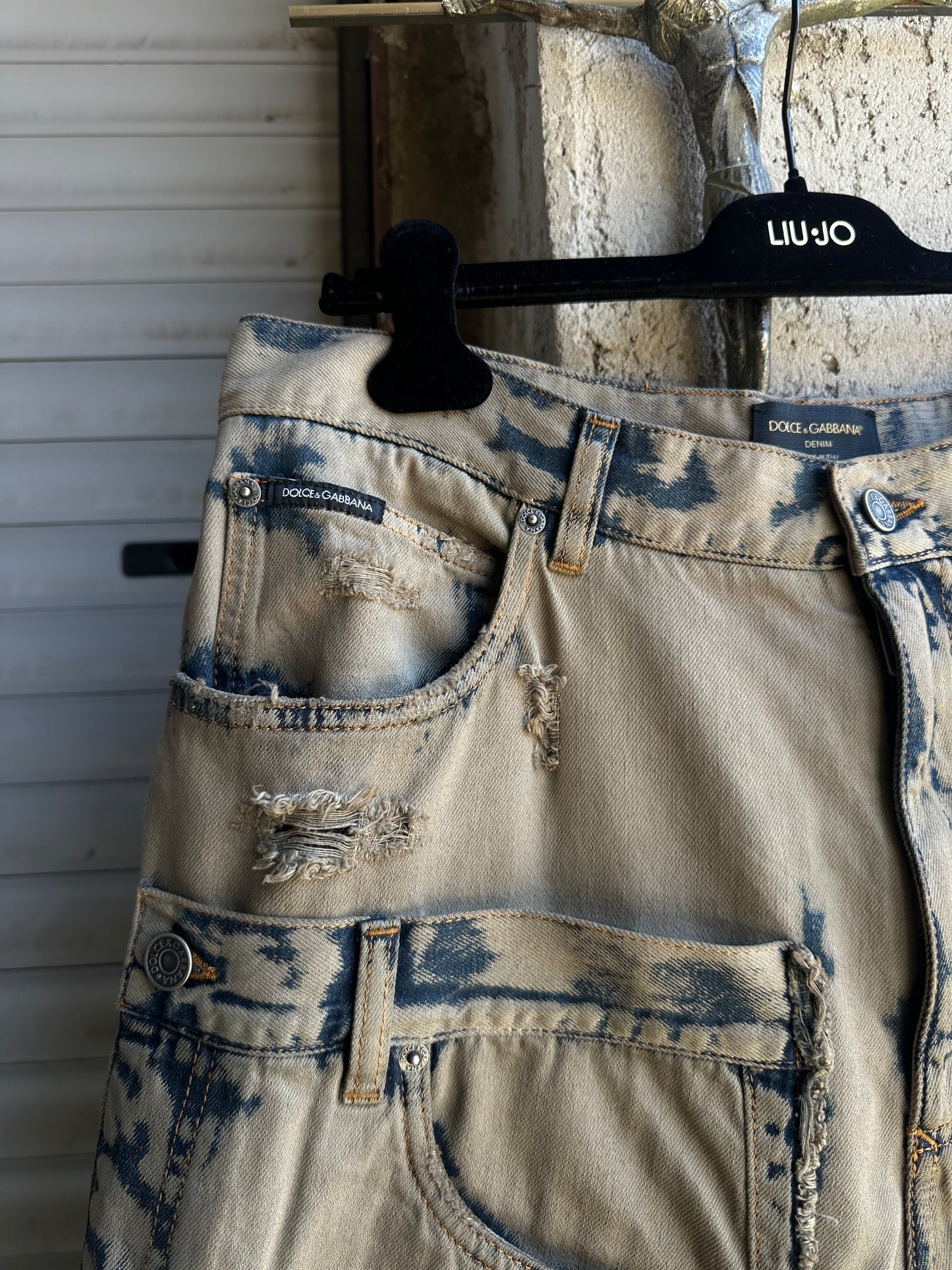DOLCE & GABBANA DOUBLE WAISTED GREY FADED PANTS