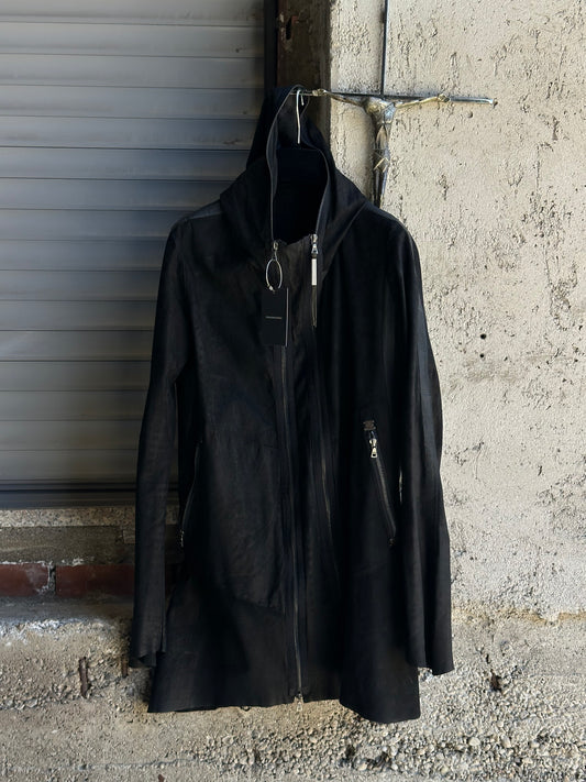 ISAAC SELLAM STRETCHY LEATHER HOODED JACKET