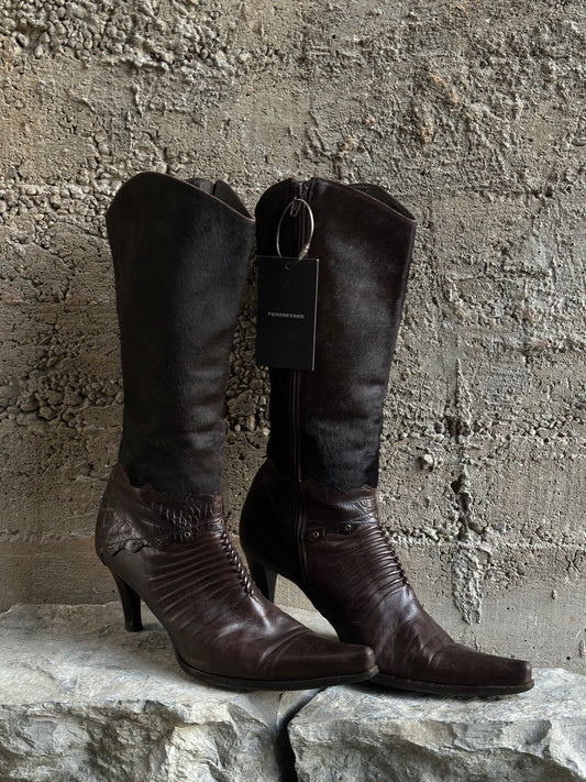 BALENCIAGA CROCO PONYHAIR LEATHER BOOTS