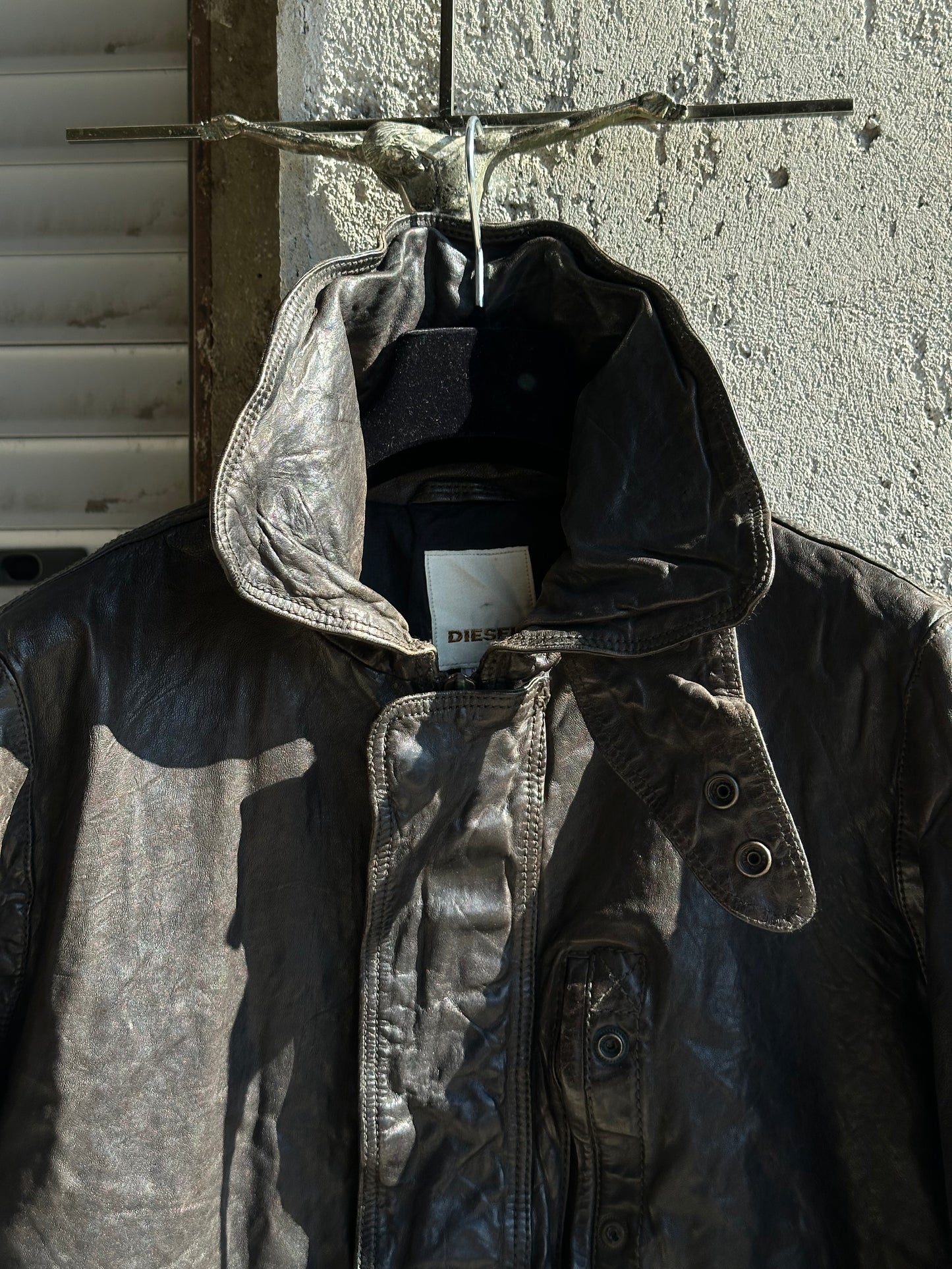 DIESEL BROWN WASHED LEATHER JACKET