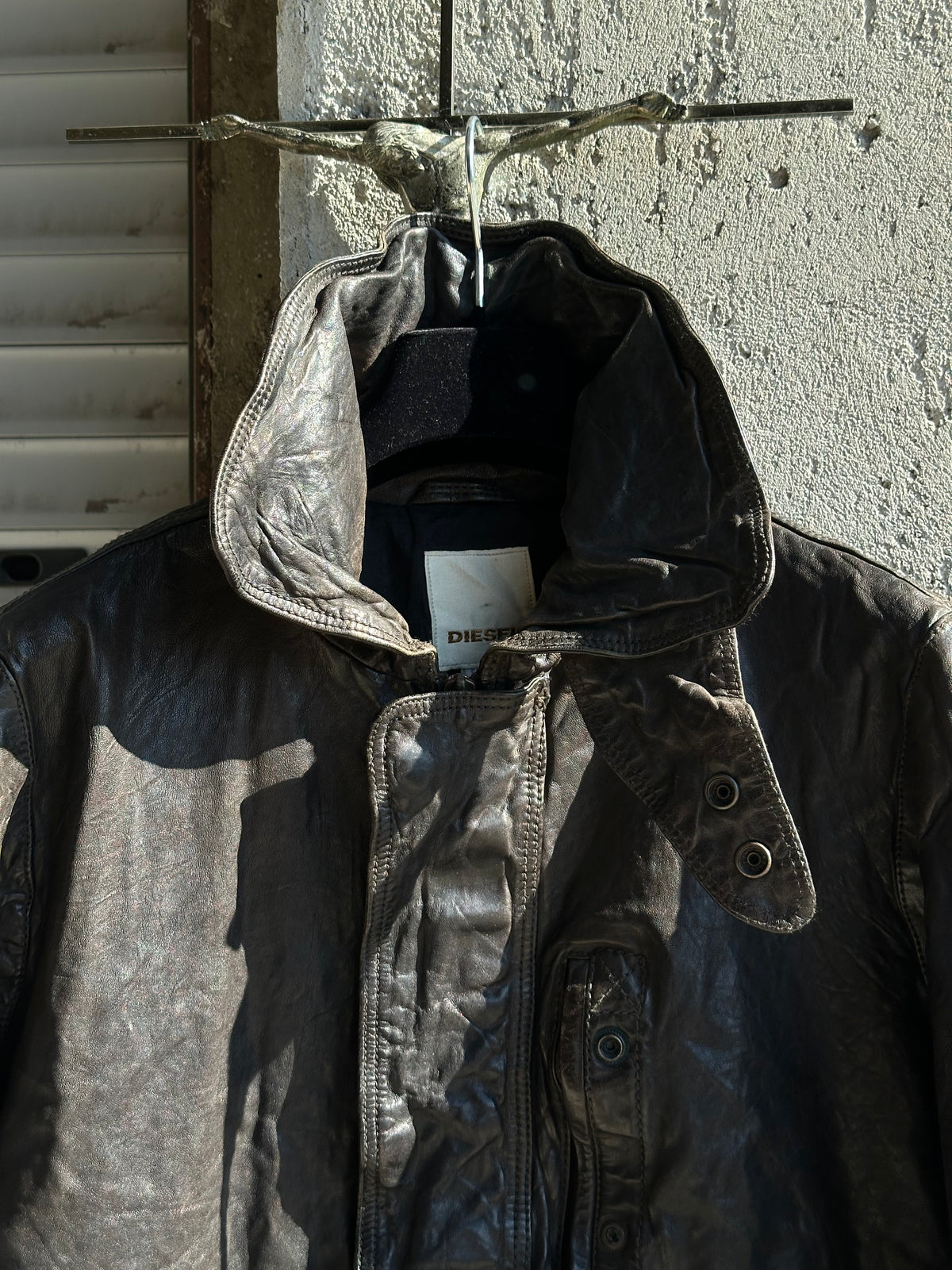 DIESEL BROWN WASHED LEATHER JACKET