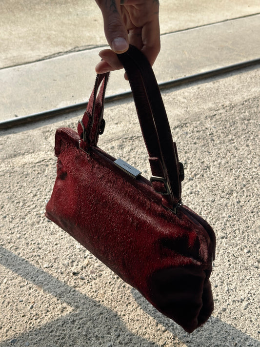 PRADA RED PONYHAIR SHOULDER BAG