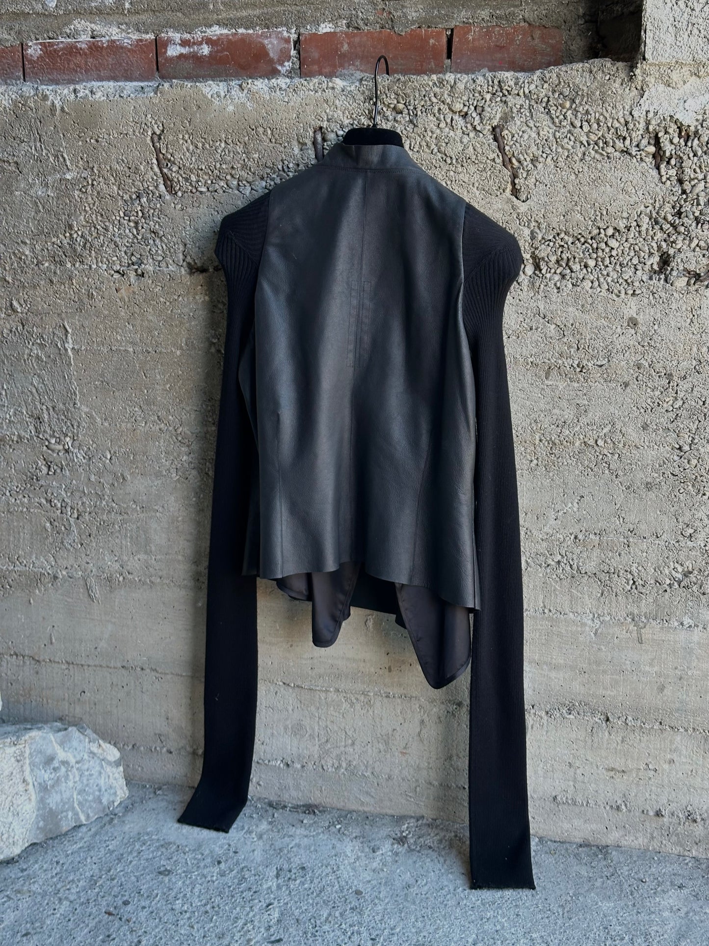 RICK OWENS GETHSEMANE HYBRID LEATHER/KNIT JACKET