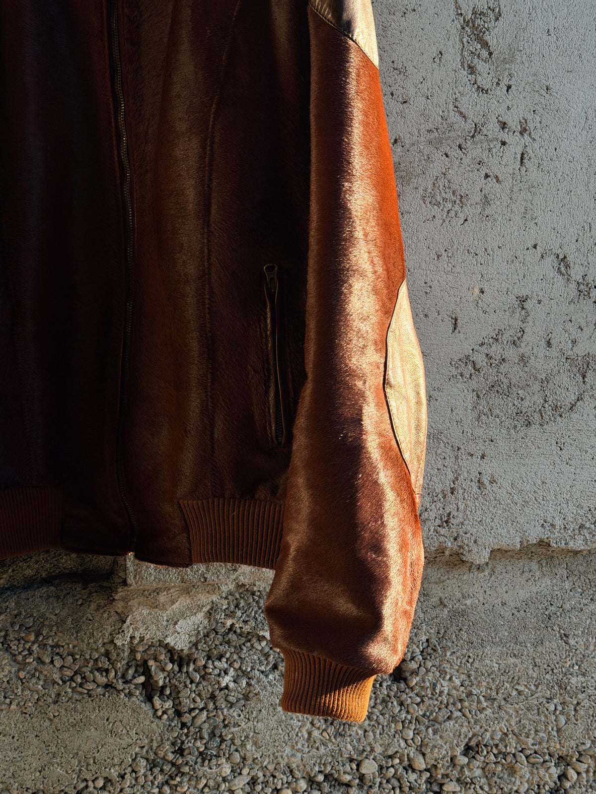 BROWN PONYHAIR LEATHER BOMBER