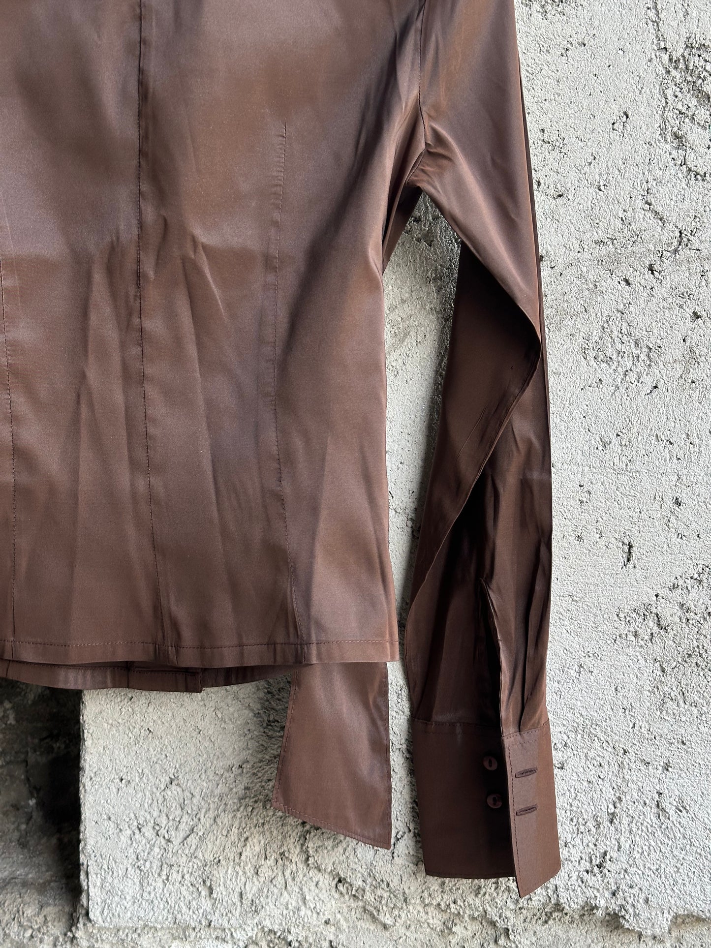 GLOSSY BELTED BROWN SHIRT