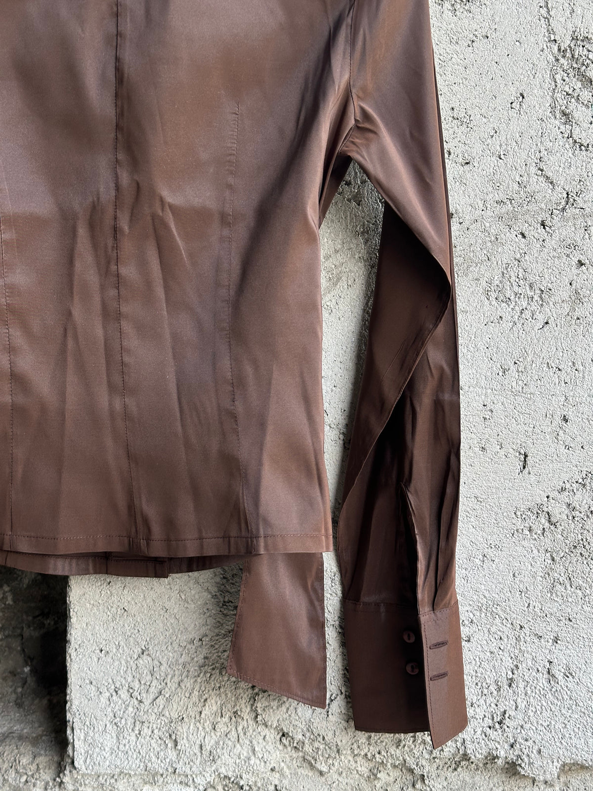GLOSSY BELTED BROWN SHIRT